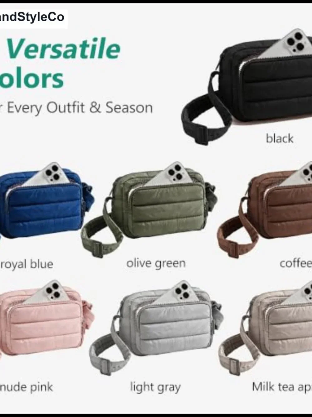 Puffy Quilted Nylon Crossbody Bag with RFID Wallet Slots, Adjustable Strap